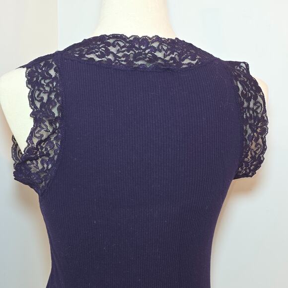 Lauren Ralph Lauren Purple Cotton Lace Trim Tank Top Size M Cami Fairy Coquette - Picture 5 of 6